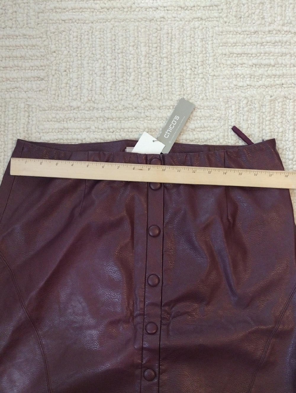 Chico's Deep Burgundy Vegan Leather Button-Front Pencil Skirt Size 14 - Picture 5 of 6